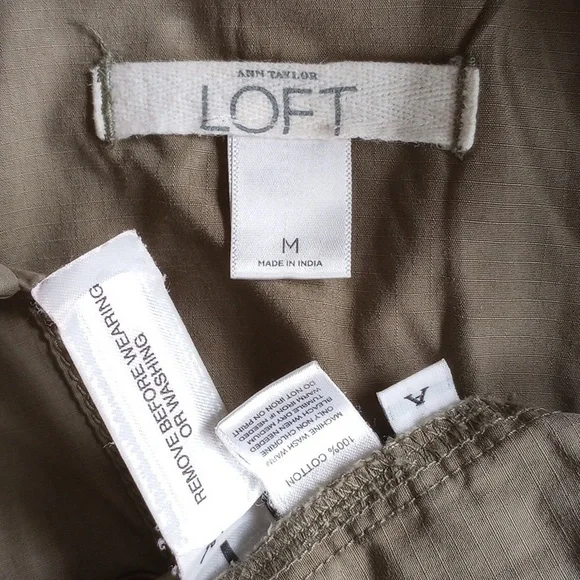 NWOT Ann Taylor Loft Cotton Utility Jacket M Khaki Military Zippers Snaps - Picture 3 of 4